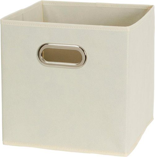 Fabric Storage Bins 6-Piece Set - Strong Poly-Woven Fabric, Sturdy Chipboard, Stackable & Foldable - Classic Cream