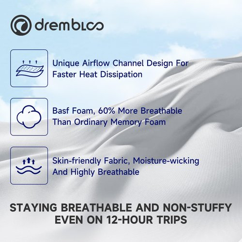 drembloo Neck Pillow Airplane, 100% Pure Memory Foam, Comfortable Breathable Cover, Travel Pillows for Airplanes, Ergonomic Design, Neck Pillow for Traveling, Airplane Pillow Flight Train, Gray