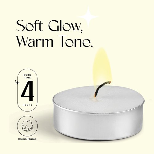 Leor & Lair Tea Lights Candles for Power Outage Emergency – 25 Pack – 4 Hour Long Burn Tealight Candle – Paraffin Palm Wax Blend – Tea Candles for Home, Spa, Dinner Table