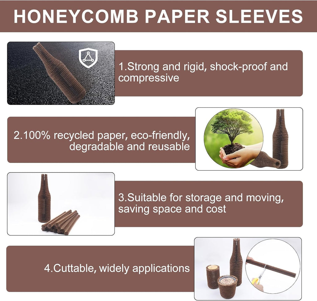 Wine Bottle Protector Sleeves by Honeycomb Paper,36 Set Reusable Glass Liquor Bottle Sleeves for Airplane Travel,Transport,Camping-Proof Safety Impact Resist