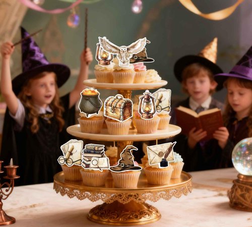 48PCS Wizard Cupcake Toppers，Magical Party Cake Decorations for Birthday Baby Shower Party Themed Supplies