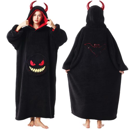 Rivage Nuancé Wearable Blanket Hoodie for Women, Soft Hooded Blanket for Women and Men Robe for Home Lounge (Black)