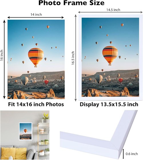 JCJMY 14x16 Picture Frame - White Wall Gallery Frame for Horizontal & Vertical Photos