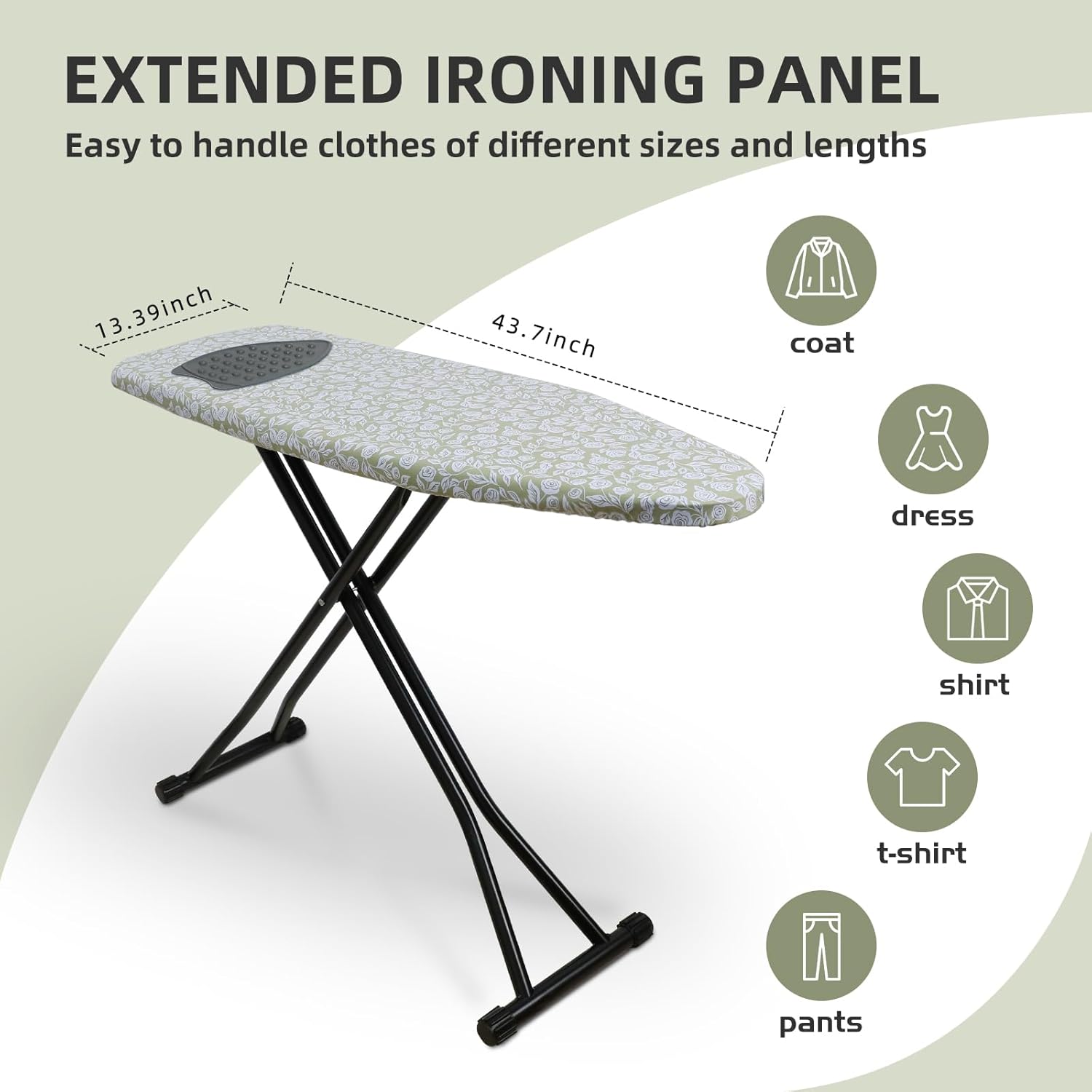 Skiennix Adjustable Height Ironing Board - Folding Design with Heat-Resistant Cover | Compact Flower Print