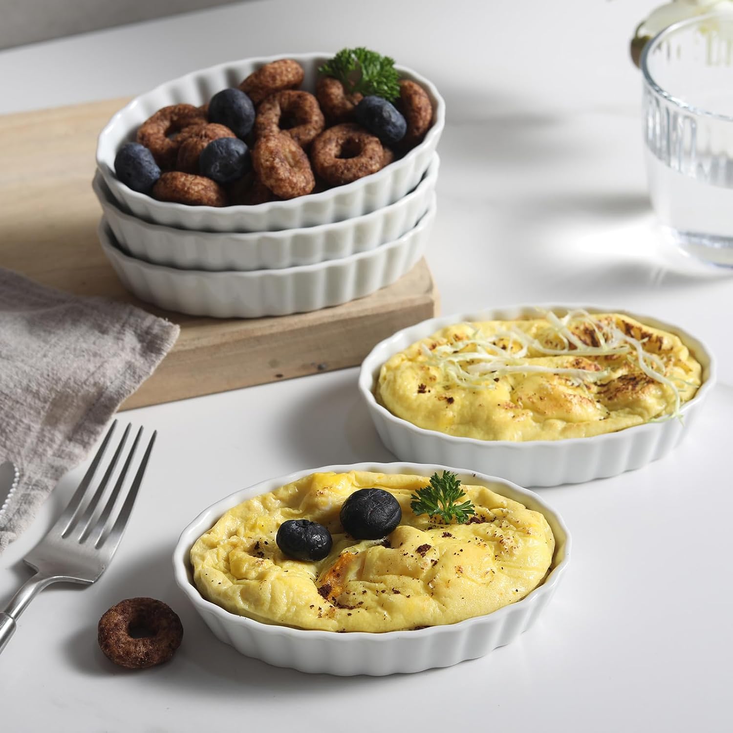 Regine Switzerland 6 Pcs Creme Brulee Ramekins - 4 Oz Oval Ceramic Baking Dishes, Oven Safe & Stackable