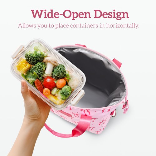 Naimuesly Lunch Bag Women Insulated Lunch Box,Cute Large Lunch bags,Reusable Leakproof Cooler Bag with Adjustable Shoulder Strap, Aesthetic Lunch Tote for Work Office Picnic Pink bow