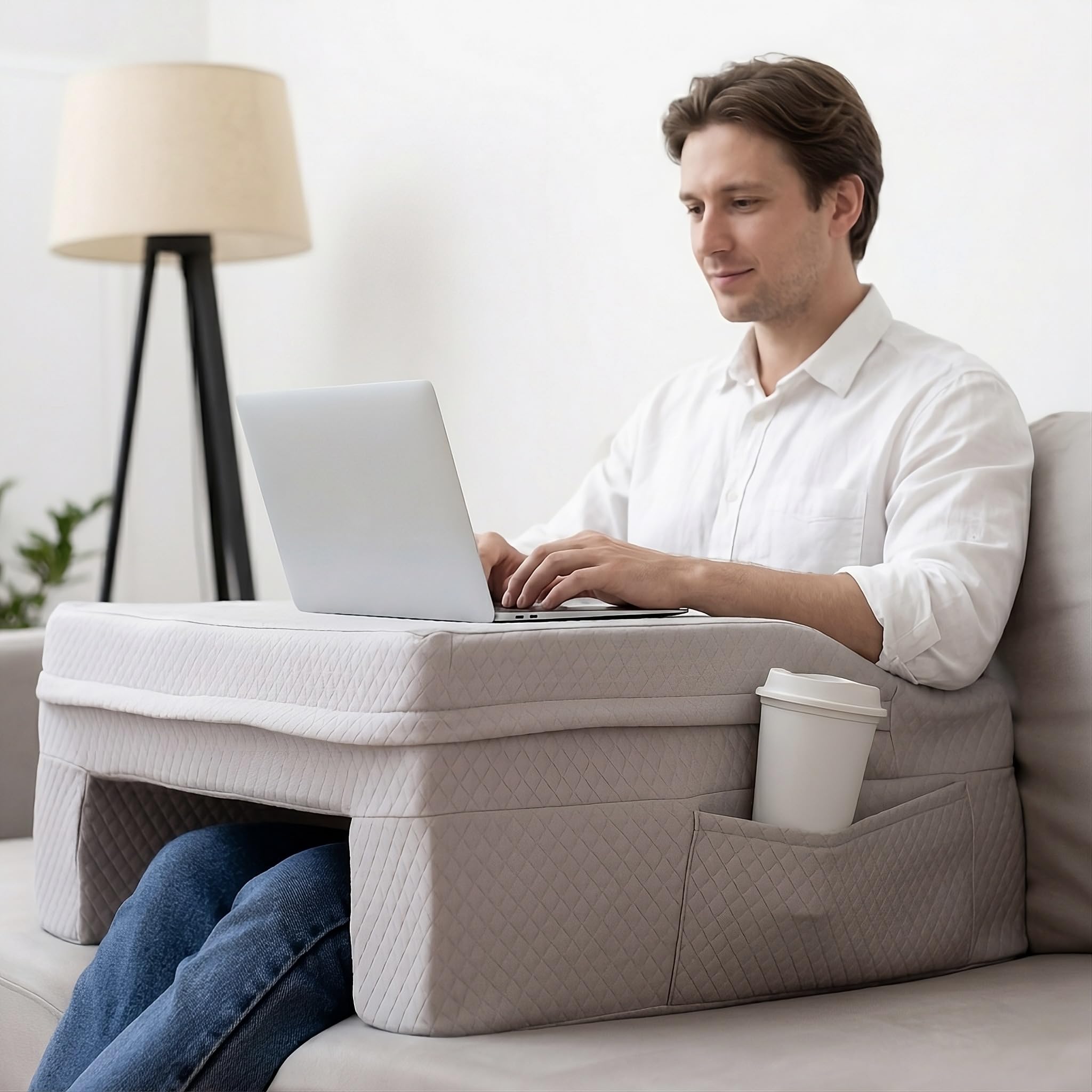 SafeSprings Laptop Pillow for Bed & Couch – 24" Lap Desk with High Density Foam, 16" Leg Spacing, Arm Rests, Side Pockets, 2 Washable Covers | Gaming, Reading, Steam Deck, Switch