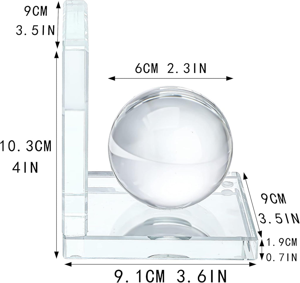 Skiennix Crystal Bookends - L-Shape Non-Skid Heavy-Duty Book Holders | 4-Inch Clear Decorative Ornaments