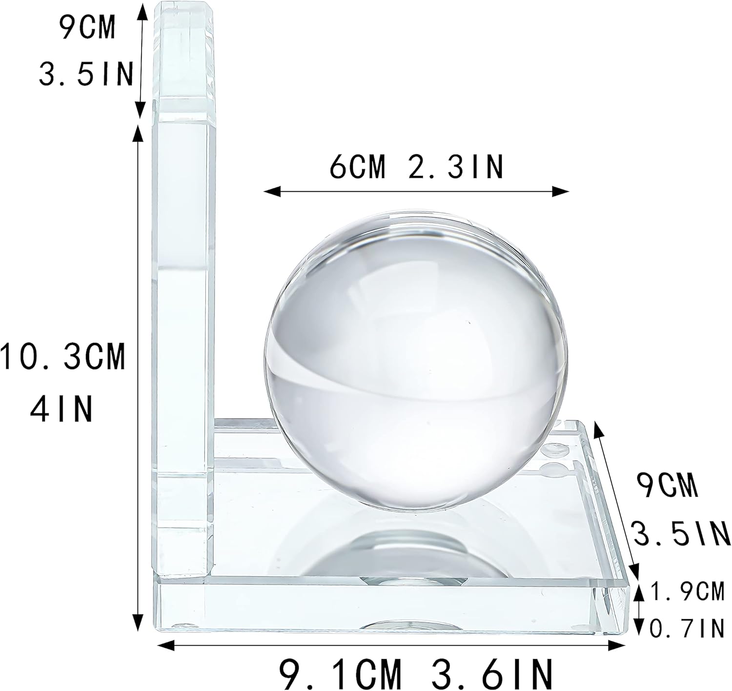 Skiennix Crystal Bookends - L-Shape Non-Skid Heavy-Duty Book Holders | 4-Inch Clear Decorative Ornaments