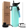 NATURE PIONEOR Insulated Water Bottles with Paracord Handle - 40 oz Vacuum Sports Wide Mouth Water Bottle with 3 Lids, Leak Proof Stainless Steel Keeps Hot and Cold