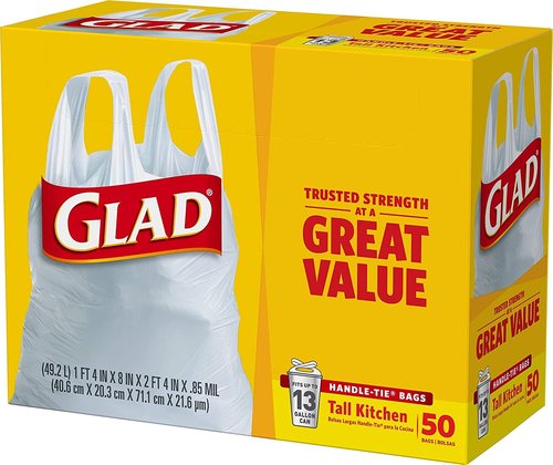 Glad 13 Gal. Tall Kitchen Handle-Tie Bags 50 ct (Pack of 4)