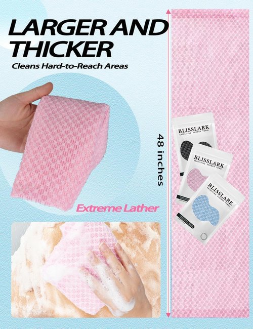 BLISSALRK Exfoliating Shower Towel 48",Premium Scrub Wash Cloth for Body Face, Exfoliating Washcloth for Men and Woman (1, Black+Pink)