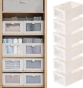 Linen Closet Organizers - 6 Pack Foldable Storage Bins with Clear Window for Clothing & Jeans
