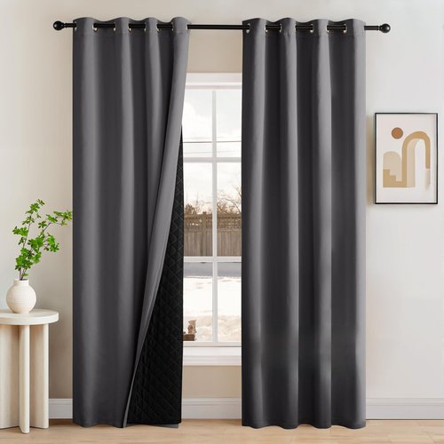 NICETOWN Grey Blackout Curtains 84 Inches Long, Thermal Insulated Soundproof Curtains with Black Liner 2 Panels Set for Bedroom, Room Darkening Drapes for Living Room Window (W52 x L84 Inch)
