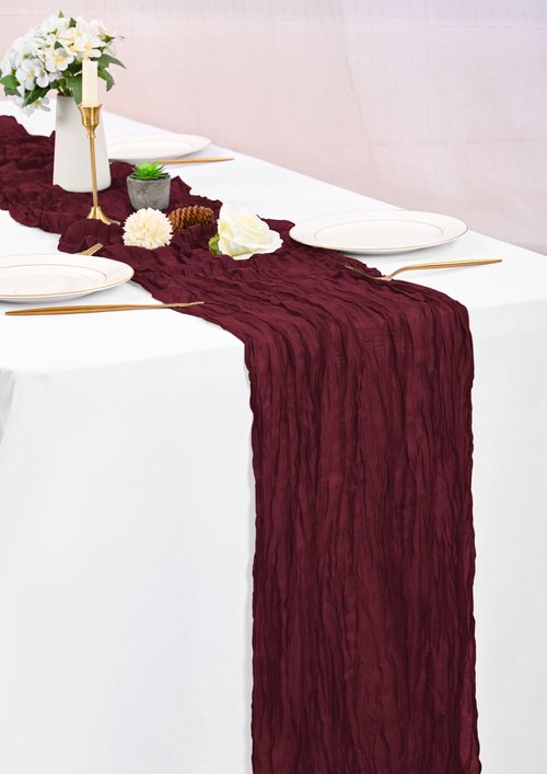 16 Pack Burgundy Table Runners 10FT Cheesecloth Table Runner Boho Gauze Table Runner Long Rustic Sheer Fabric Table Runners for Wedding Party Bridal Shower Farmhouse & Home Decor