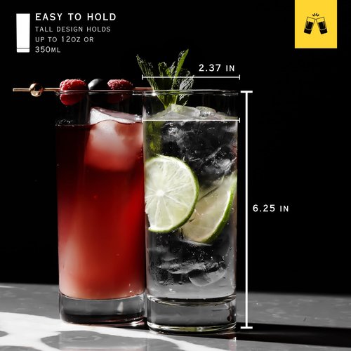 LEMONSODA Premium Highball 12oz/15oz Glass Sets - Elegant Tom Collins Glasses - Tall Water Drinking Glasses - Bar Glassware for Mojito, Whiskey, Cocktail (12oz, Set of 12)(2007)