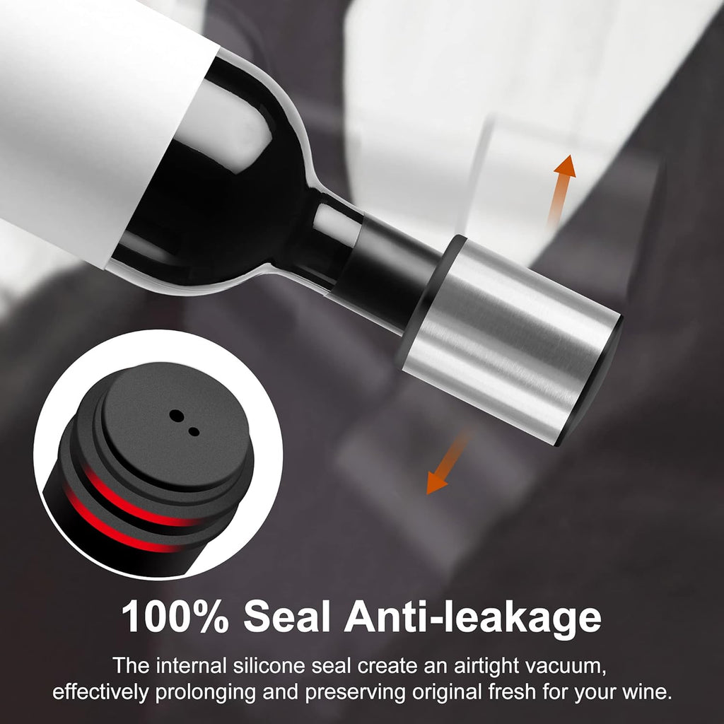 Wine Stopper - HOOMIL 𝟮 𝐏𝐚𝐜𝐤 Stainless Steel Vacuum Wine Bottle Stoppers, Reusable Wine Saver, Wine Accessories Gift for Friends, Family, Wine Lovers - Silver