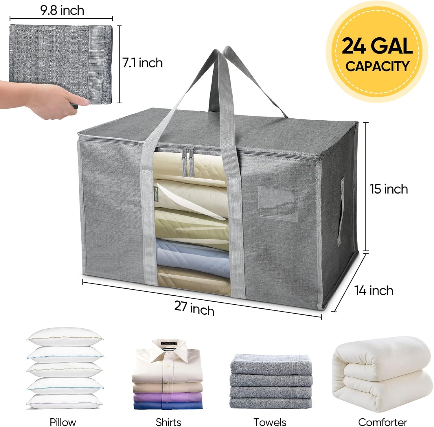 BALEINE 6-Pack Oversized Moving Bags - Heavy-Duty Storage Totes with Reinforced Handles | Gray w/Window