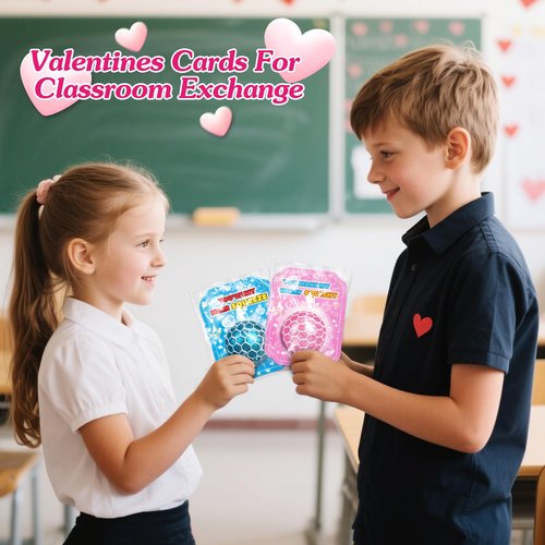 SpringFlower Valentines Day Cards for Kids School, 24 Pack Valentines Cards with Squeeze Stretch Fidget Toy Balls,Valentines Day Gifts for Classroom Exchange,Valentines Party Favors Prizes for Kids
