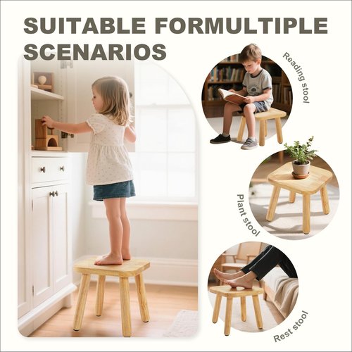 Frogprin Solid Wooden Step Stool for Kids Adults, Short Chair Toddlers Plant Stool, Kids Stool Perfect Matched Sensory Table, Multi-Purpose Sitting for Kitchen Playroom Bathroom Bedroom (2 Pack)
