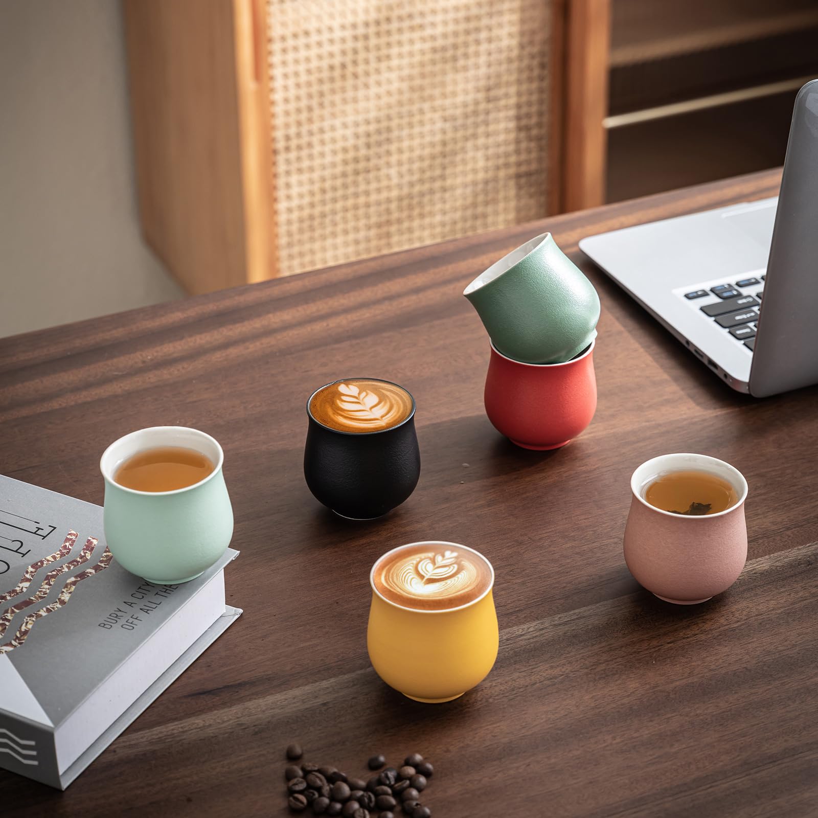 Dicmracy 4-Oz Ceramic Espresso Cups Set - Multi-Color, Handle-Free Design for Home & Cafe | Dishwasher-Safe Stoneware Cups (yellow, 4)