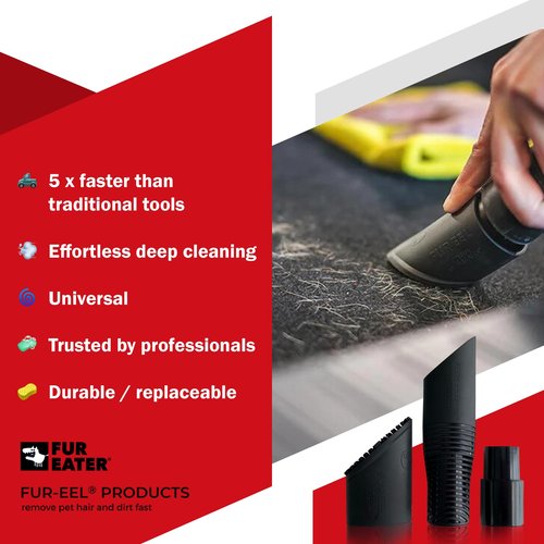 Fur-EEL Pet Hair Removal Tool for Car & Home | Universal Vacuum Attachment for Dog & Cat Hair | Fits 1-1/4" or 1-3/8" Hoses | Lint Remover with Soft Rubber Bristles | Easy to Clean & Reuse