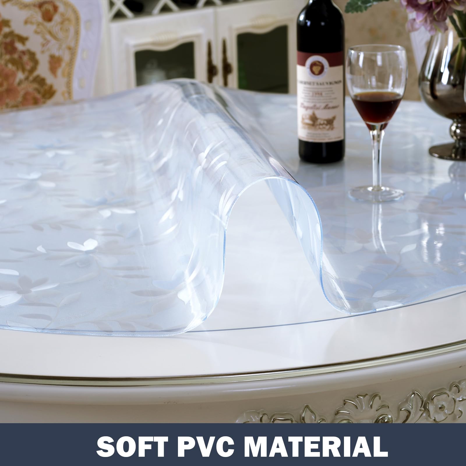 LovePads 1.5mm Thick 40 Inch Flower Round Table Cover Protector, Round Table Protector for Dining Room Table, Non-Slip Plastic Tablecloth Cover, Vinyl Circle Table Pad