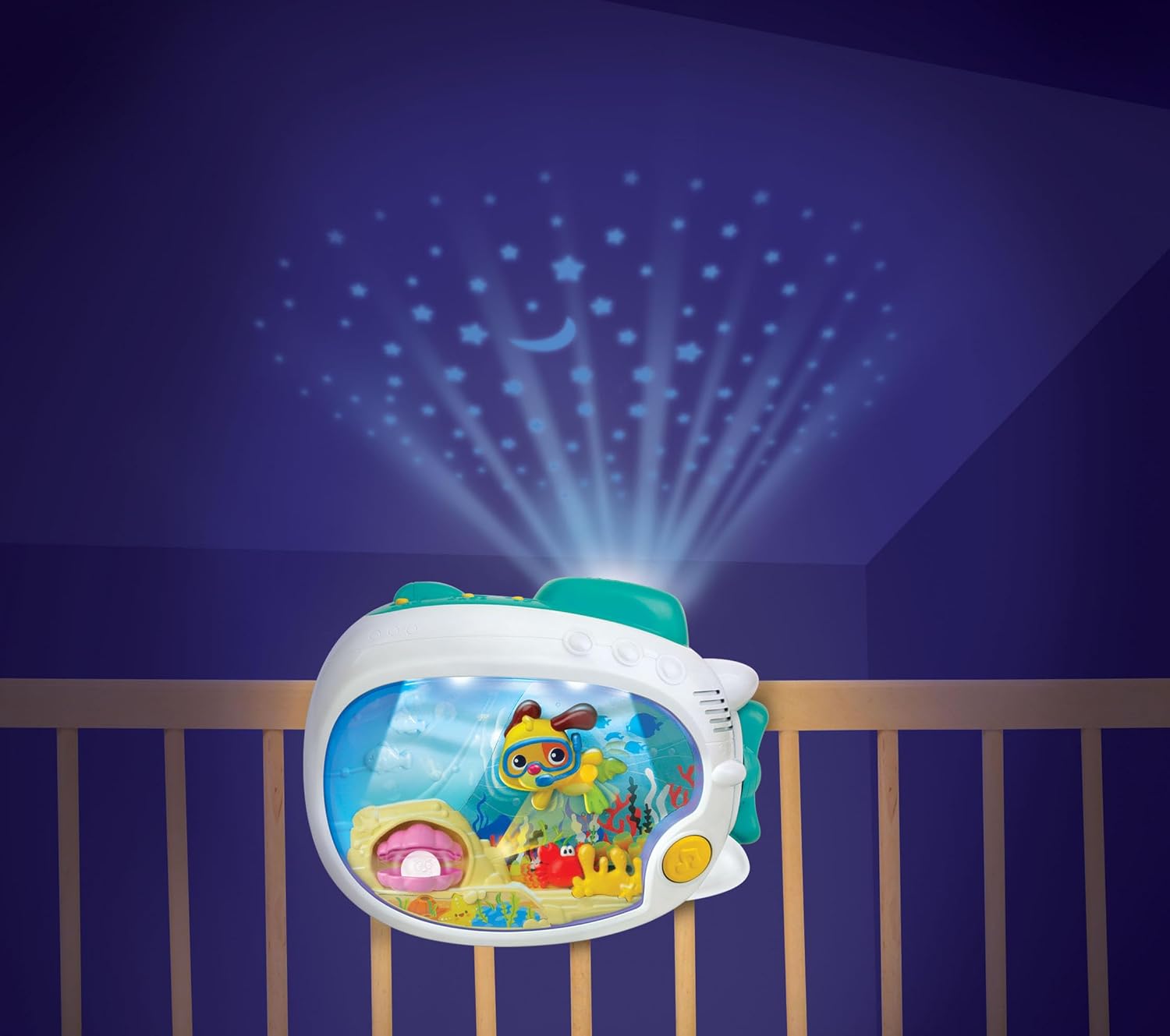 Winfun 3-in-1 Soothing Seas Nightlight - Music Box Projector with Calming Lullabies for Babies | Attachable to Crib or Tabletop
