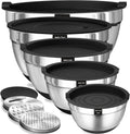 Umite Chef Mixing Bowls - 8PCS Stainless Steel Set with Airtight Lids & Non-Slip Bottoms | Black, 1.5QT to 5QT