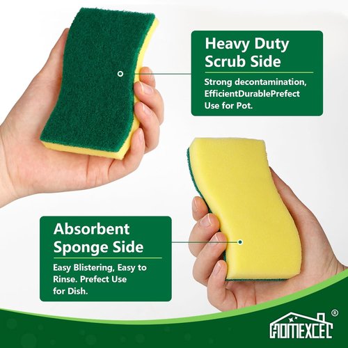 HOMEXCEL Heavy-Duty Kitchen Sponges - 24-Pack Dual-Sided Yellow Scrubbers for Dishes & Cookware