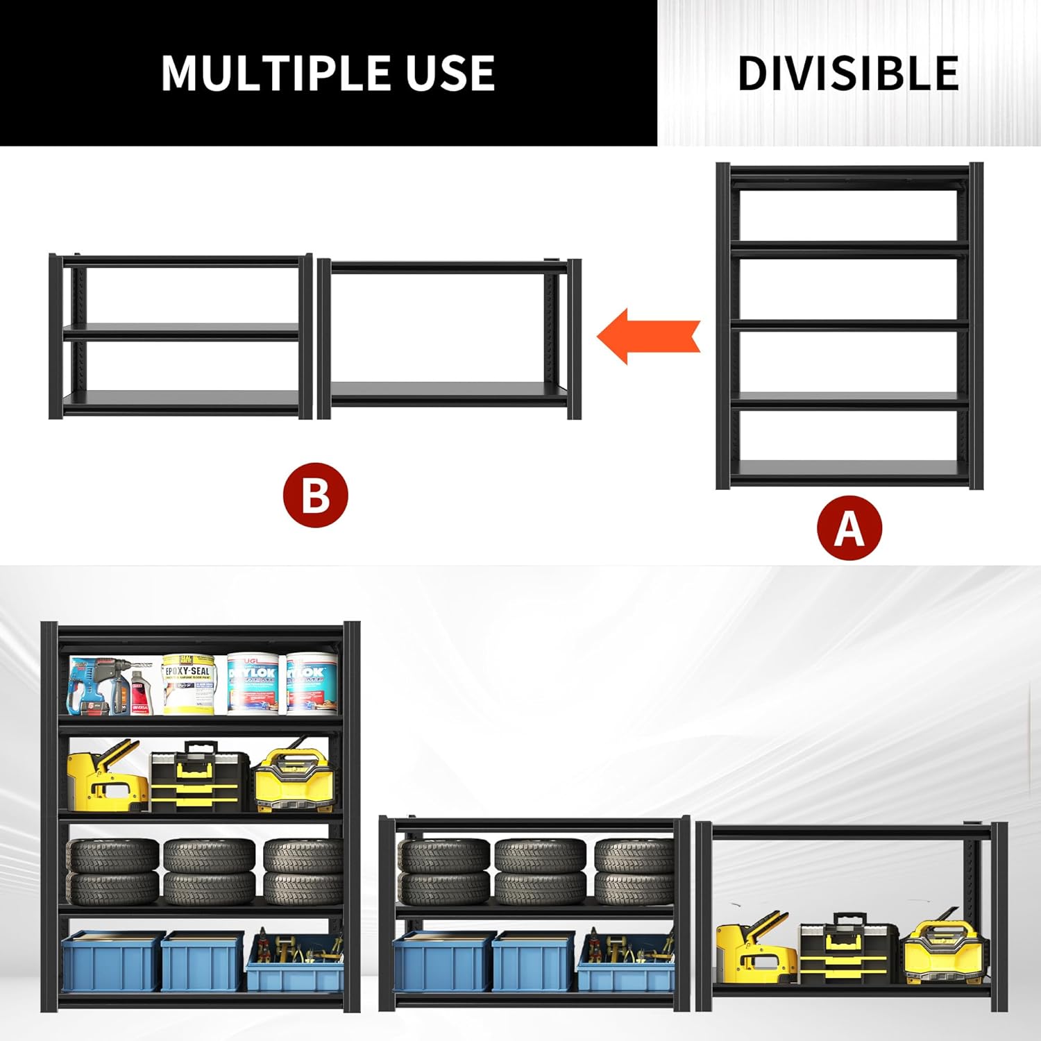 Regine Switzerland Heavy Duty Garage Shelving - 2500 LBS Capacity, Adjustable 5-Tier Metal Unit | 72" H x 35.4" W x 15.7" D