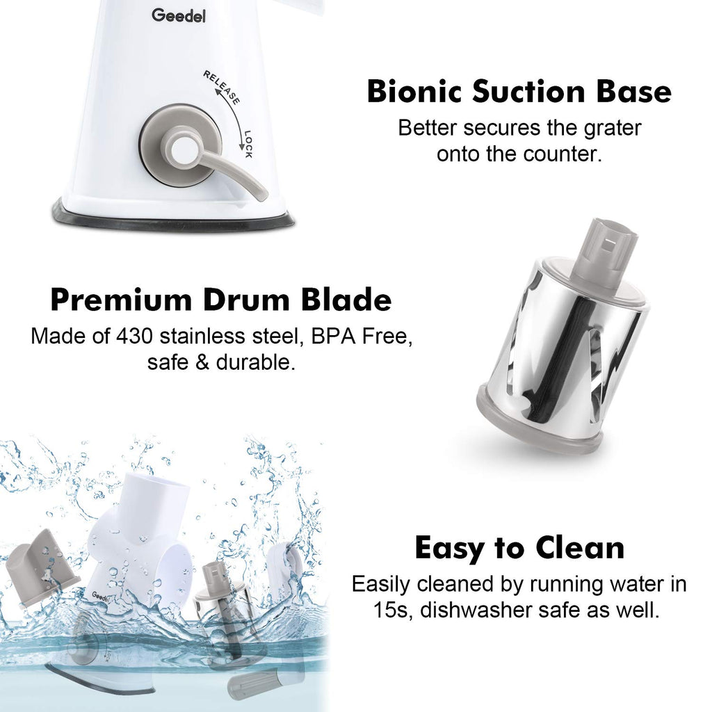 Geedel Rotary Cheese Grater Hand Crank, Cheese Shredder Nuts Grinder With 3 Interchangeable Blades, Kitchen Rotary Grater For Cheese, Vegetables, Nuts, etc