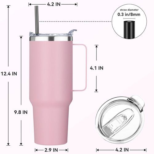 HASLE OUTFITTERS 40 oz Stainless Steel Tumbler with Handle, Vacuum Insulated Tumblers Bulk, Reusable Double Wall Travel Coffee Mug, Durable Powder Coated Water Bottle(Pink, 4)
