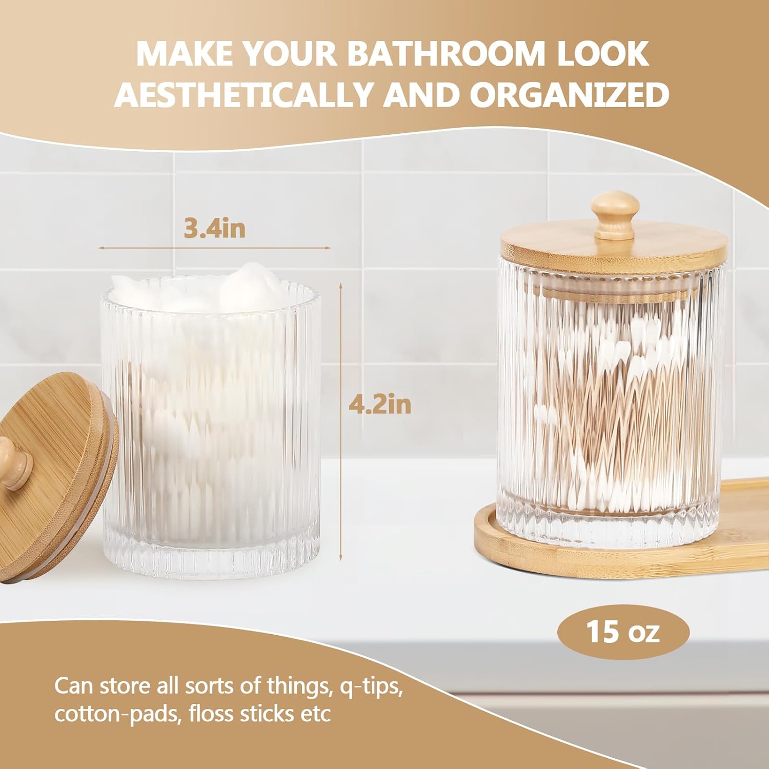 Skiennix 3-Pack Qtip Holder - Stylish Bathroom Organizers with Tray for Cotton Swabs & Balls