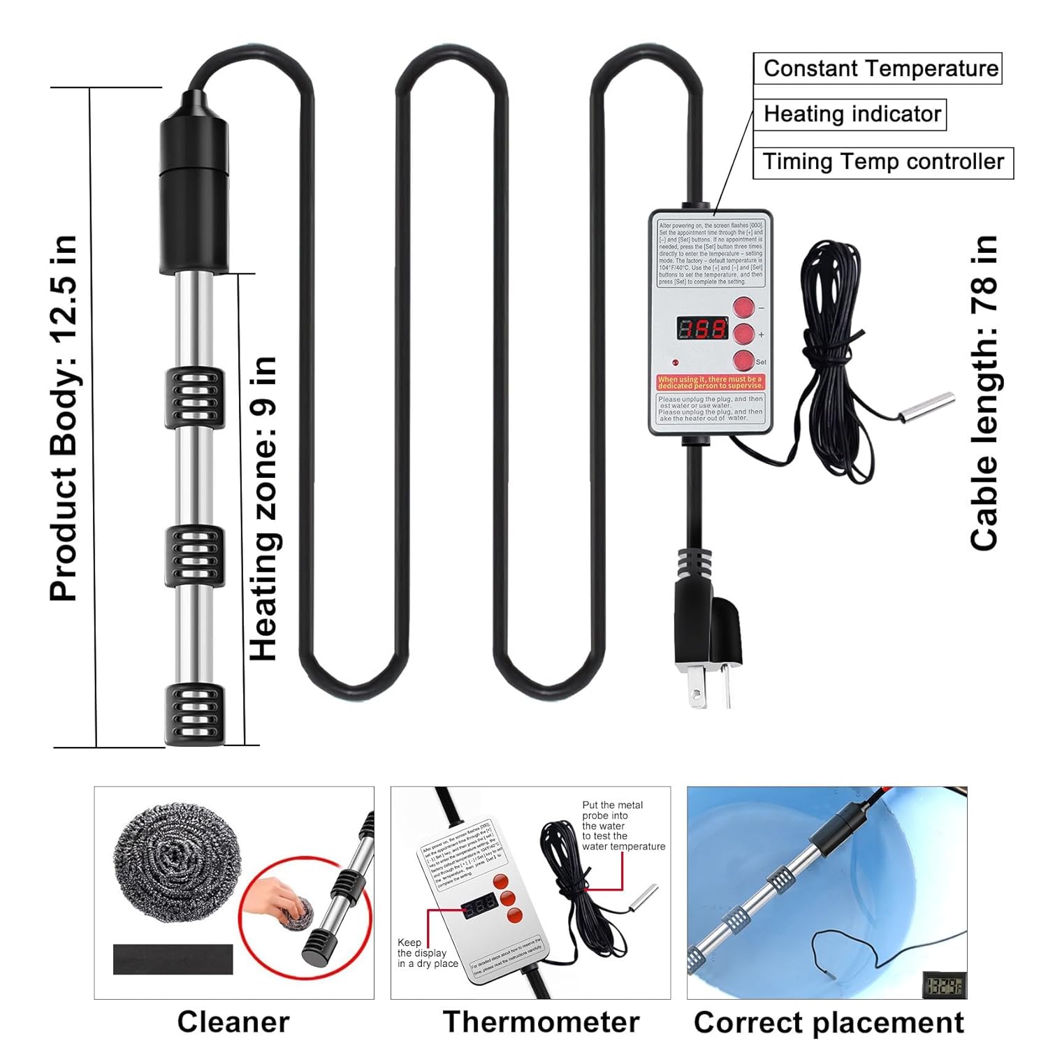 Skiennix 1500W Immersion Water Heater - Portable Submersible Heater with Timer & Thermostat | Safe for Buckets, Pools & Camping