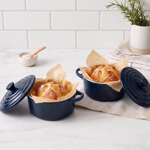 Kook Ceramic Mini Cocotte Set - Small Casserole Dishes with Lids | Oven Safe 350°F, 12 oz, Set of 4 (Navy)