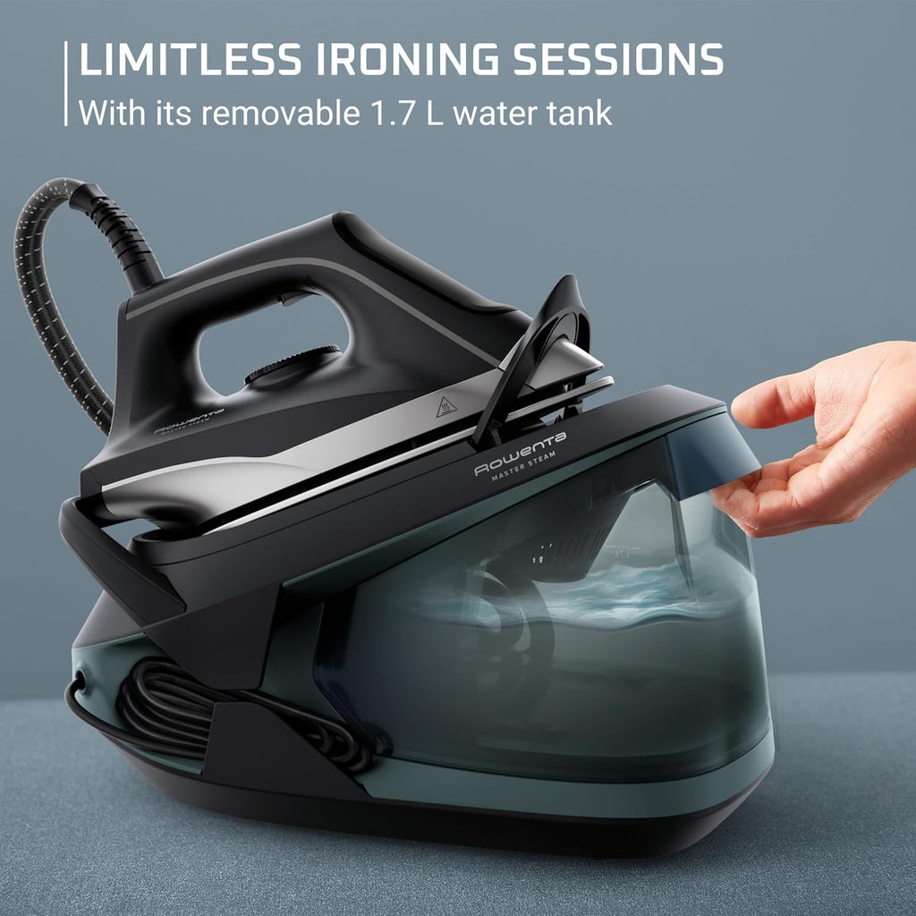 Rowenta Steam Iron Station - Professional Clothes Steamer with Stainless Steel Soleplate, 57 Oz, 1750 Watts, Black/Green