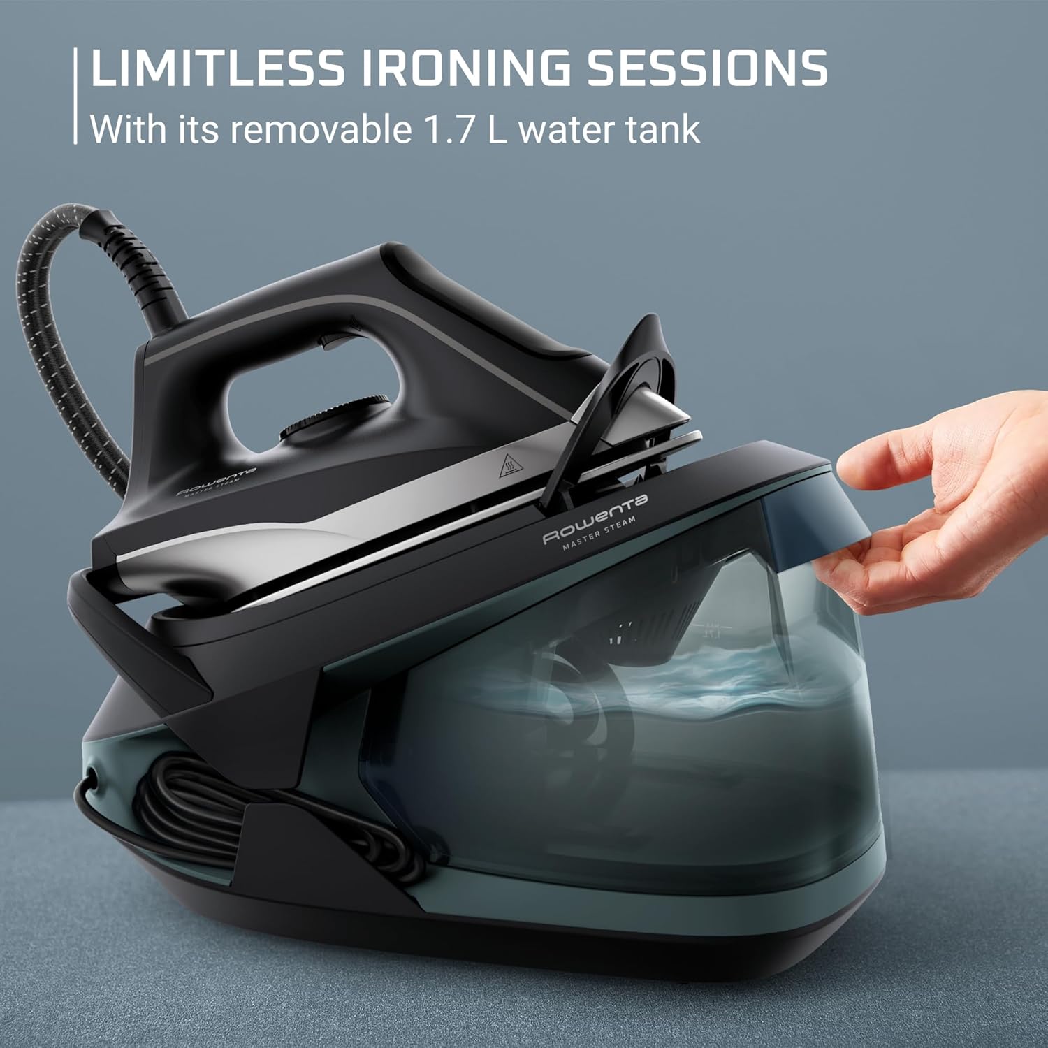 Rowenta Steam Iron Station - Professional Clothes Steamer with Stainless Steel Soleplate, 57 Oz, 1750 Watts, Black/Green