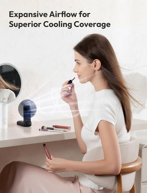 Aecooly Slim Portable Fan - USB Rechargeable Handheld Mini Fan with 24H Max Cooling - Black