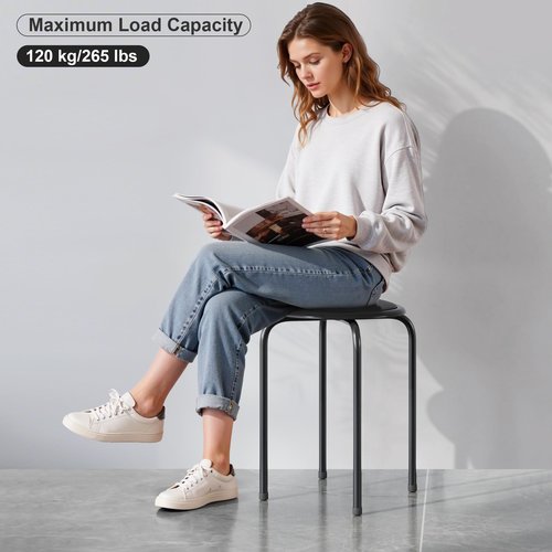 VECELO 6-Piece Stacking Stools, 17 Inch Standard Height, Padded Seat & Steel Legs, Portable Stackable Decoration Stools for School Classroom and Office Use, Black
