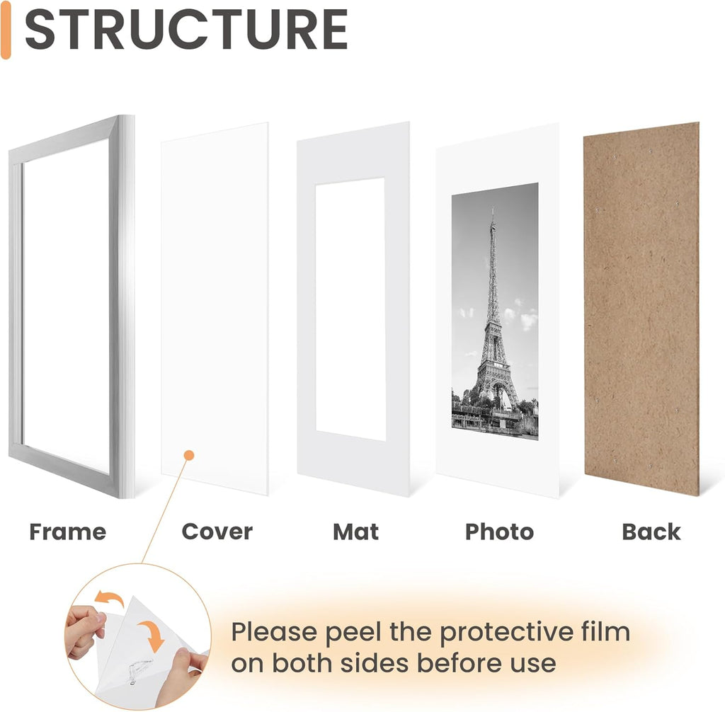 Upsimples 8x10 Picture Frame Set of 5 - Stylish Silver Frames for 5x7 or 8x10 Photos | Wall Gallery Display