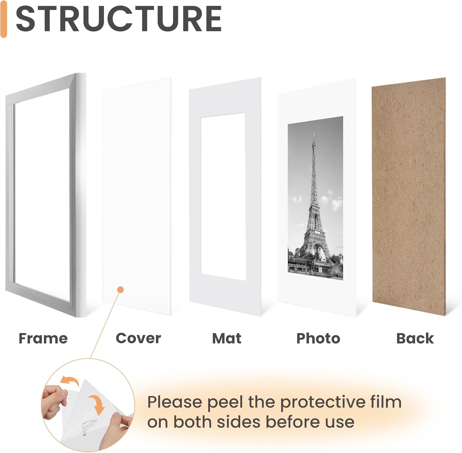 Upsimples 8x10 Picture Frame Set of 5 - Stylish Silver Frames for 5x7 or 8x10 Photos | Wall Gallery Display