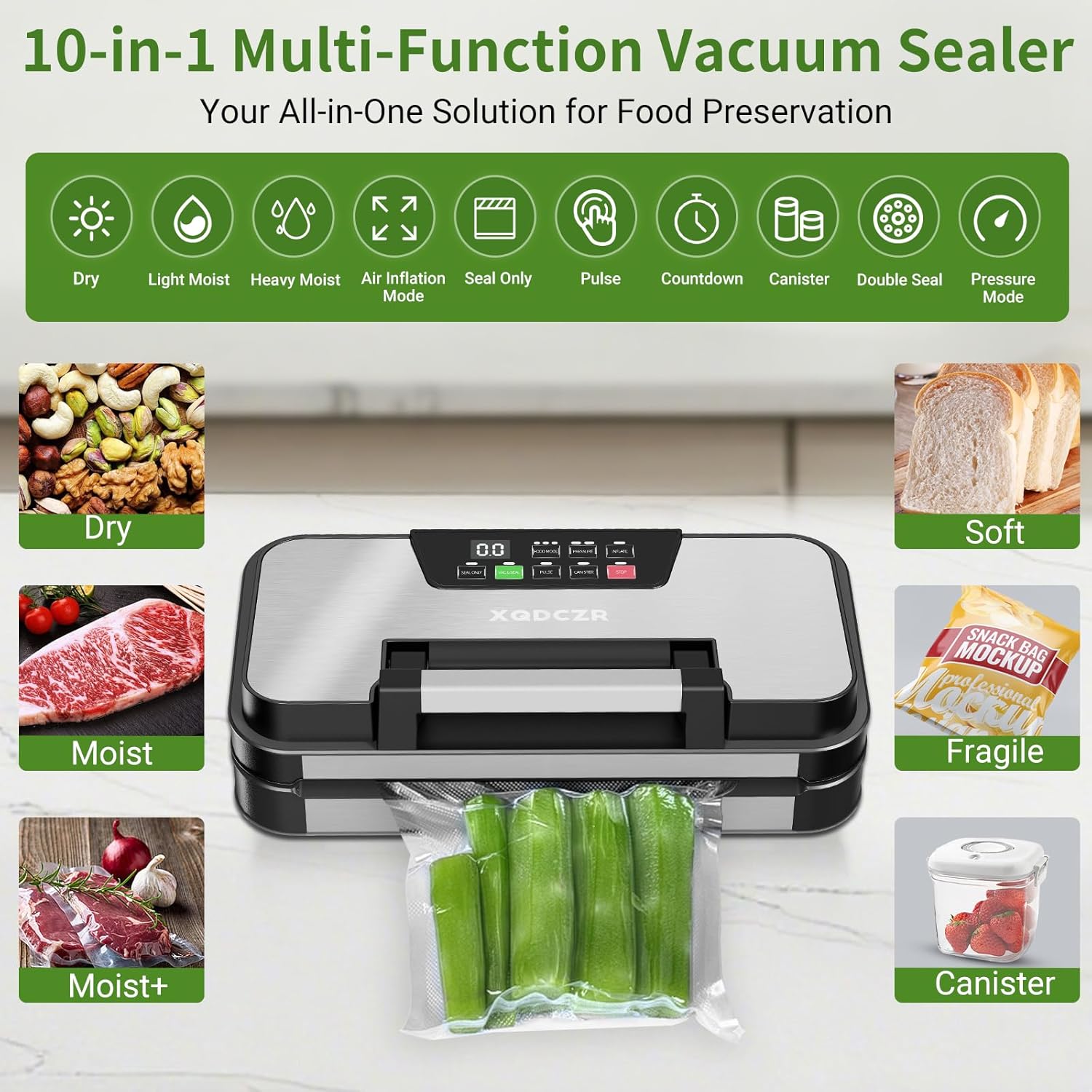 Vacuum Sealer Machine - 95kPa Powerful Double Pump | 10-in-1 Food Sealing System with Built-in Cutter & Storage