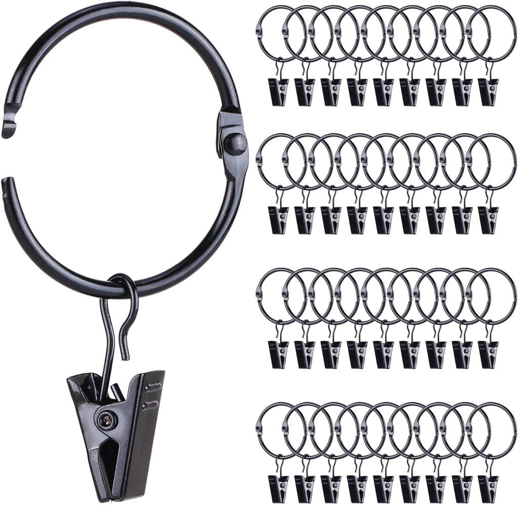 Regine Switzerland 36 Pack Metal Curtain Rings - Heavy Duty Rustproof Clips for 0.75-1" Rods | Vintage Black