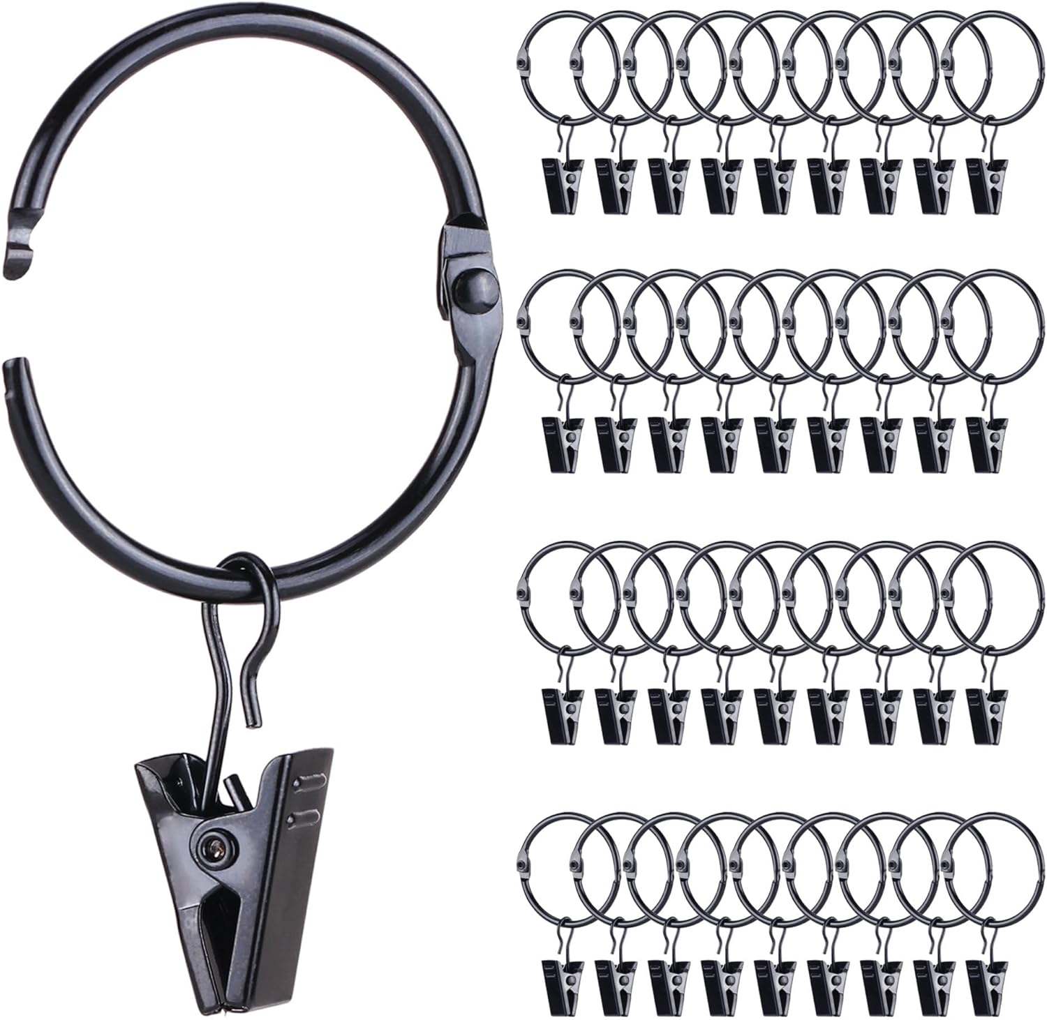 Regine Switzerland 36 Pack Metal Curtain Rings - Heavy Duty Rustproof Clips for 0.75-1" Rods | Vintage Black