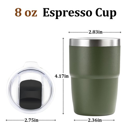 Zenbo 8 oz Stackable Espresso/Coffee Cups with Magnetic Lid, Ceramic-Lined 18/8 Stainless Steel Mini Tumblers, Double-Wall Vacuum Insulated & Dishwasher Safe for Travel & Office (Sage Green-2 Pack)