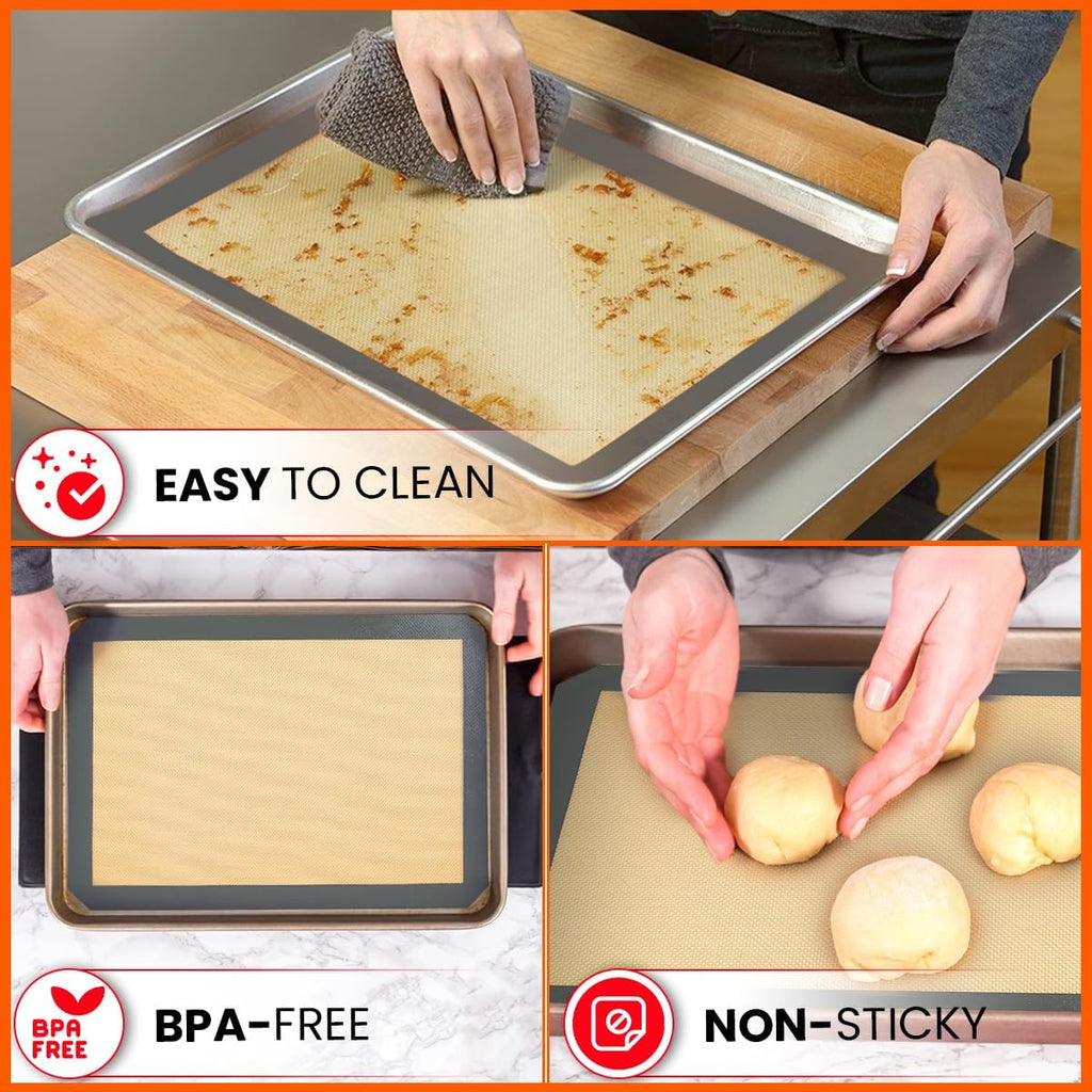 Skiennix Silicone Baking Mats - Non-Stick, Reusable 4-Pack | Heavy Duty Half Sheet for Macarons & Pastries
