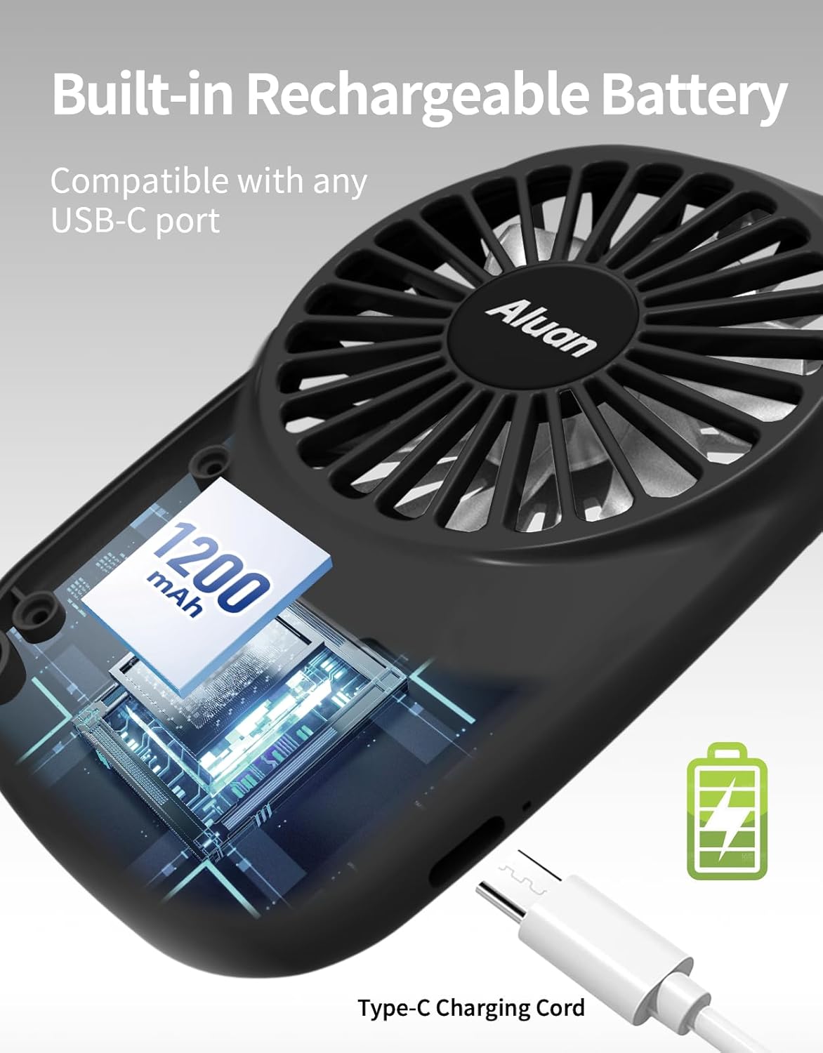 Aluan Handheld Mini Fan - Powerful USB Rechargeable Eyelash Fan for Home & Travel | Black