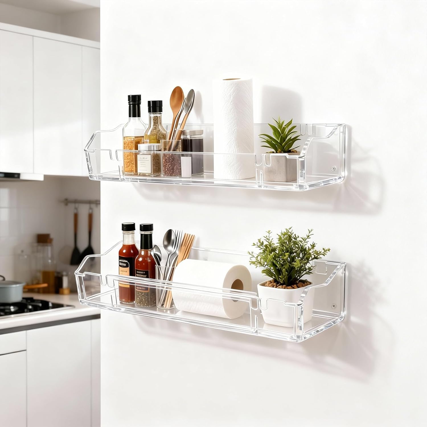 Upsimples Clear Acrylic Floating Shelves - Stylish Wall Storage for Living Room, Bedroom & Bathroom