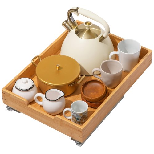 HOLDN’ STORAGE Bamboo Wooden Pull out Cabinet Organizer 14"W x 21"D Requires At Least a 15.25"W x 21"D Cabinet Opening W/Lifetime Limited Warranty, Bamboo Tray and Heavy Gauge Metal Rails